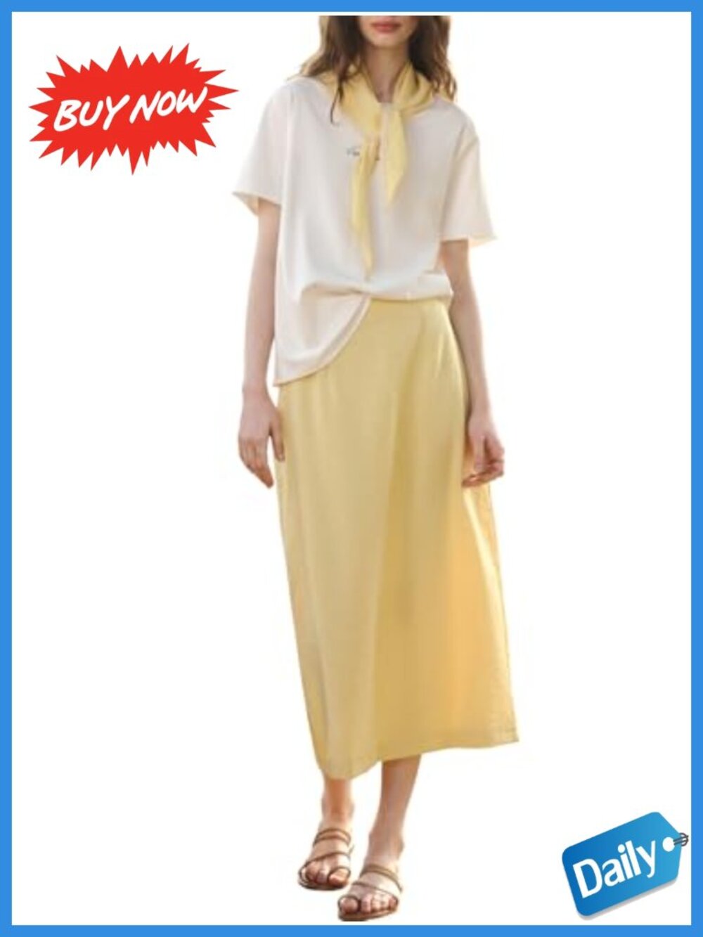 Women's 2 Piece Skirt Set Cotton Tee Midi Skirt Scarf Vacation Outfit